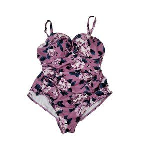 Torrid One Piece Swimwear 2R Purple Floral Swimsuit Beach Bikini Stretch